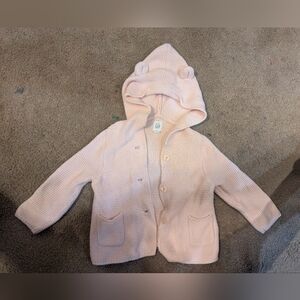 Baby Gap Knit Sweater Pink Hooded Baby Cardigan 6-12 Months